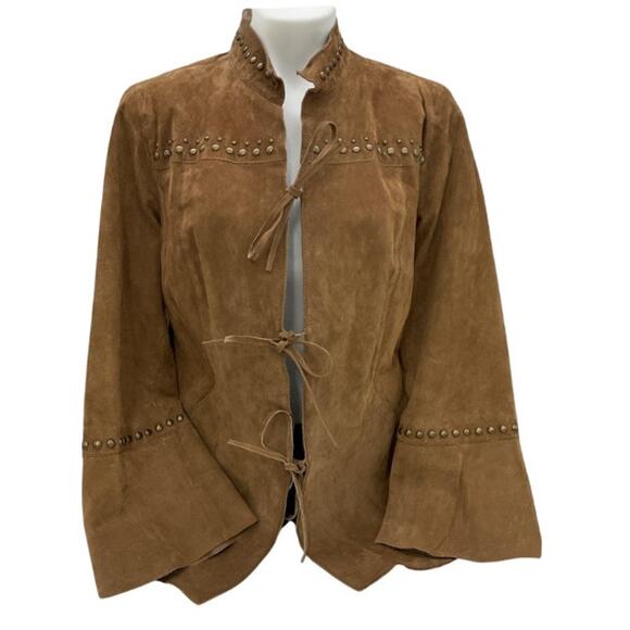 CHI Jackets & Blazers - Vintage Suede Studded Boho Jacket – Tie Front, Runway Style, Size L